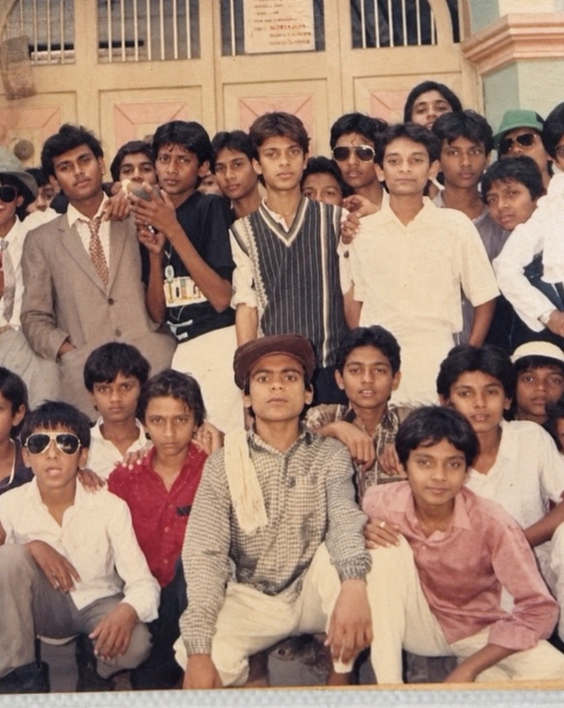 Schoolchildren gathered together for a group photograph